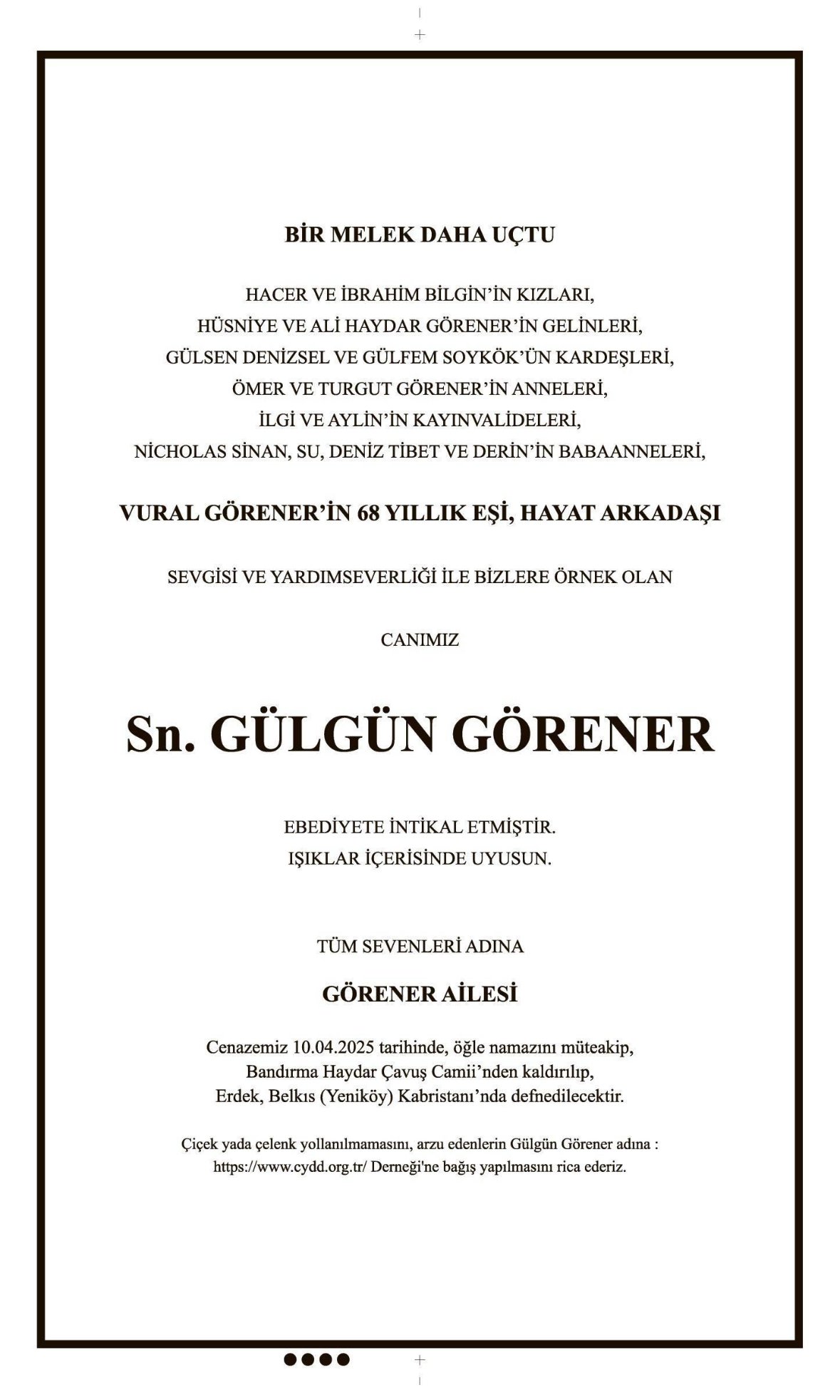 Hürriyet Bugünkü Vefat (Ölüm) – Başsağlığı – Anma – Teşekkür – Mevlit İlanları-9 Nisan 2025-2