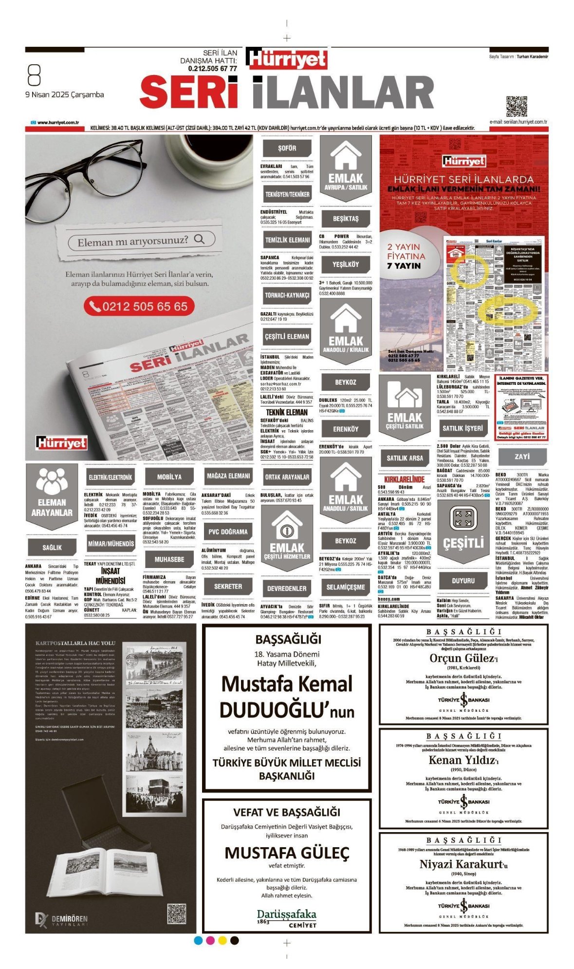 Hürriyet Bugünkü Vefat (Ölüm) – Başsağlığı – Anma – Teşekkür – Mevlit İlanları-9 Nisan 2025