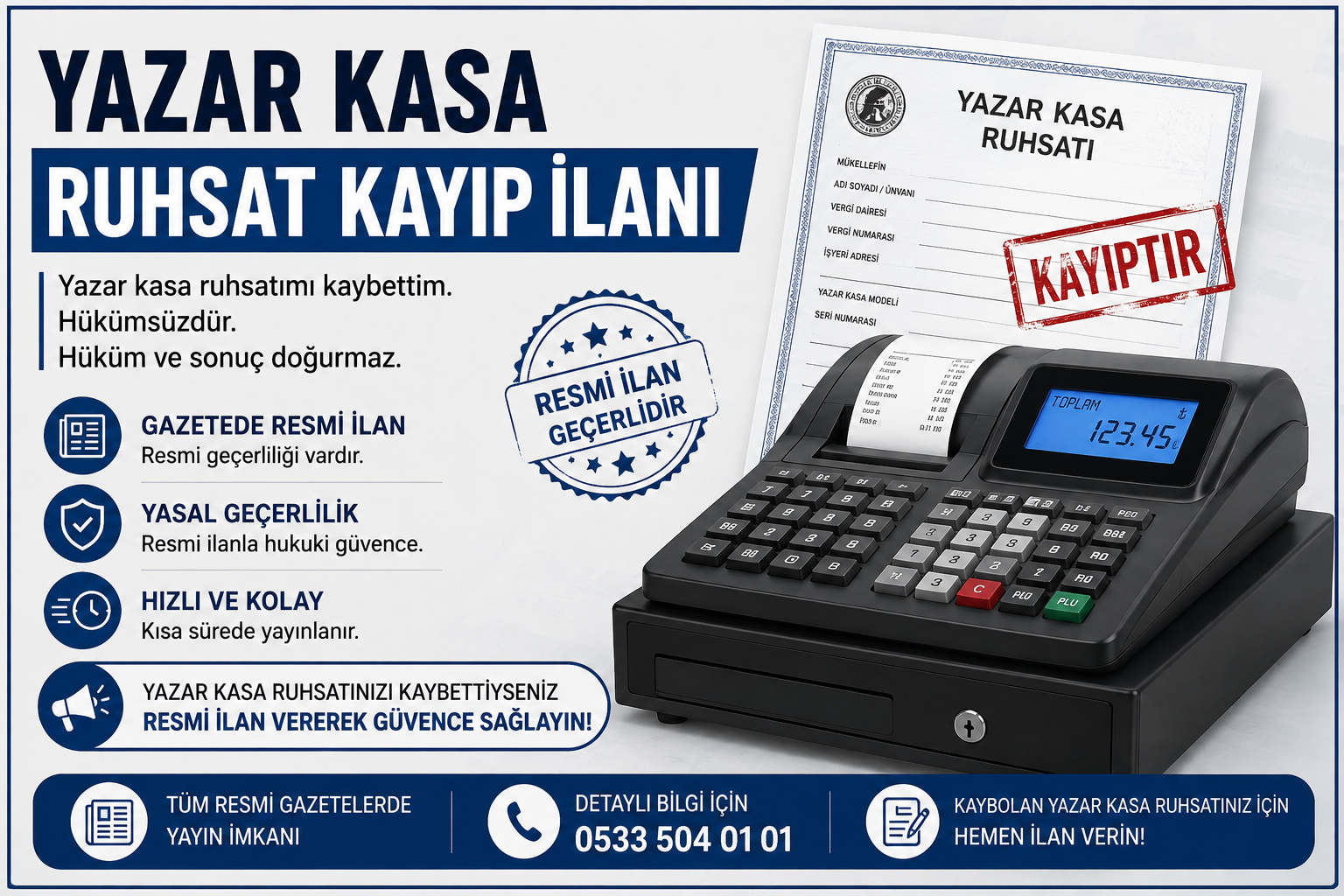 Yazar Kasa Ruhsatı Kayıp İlanı
