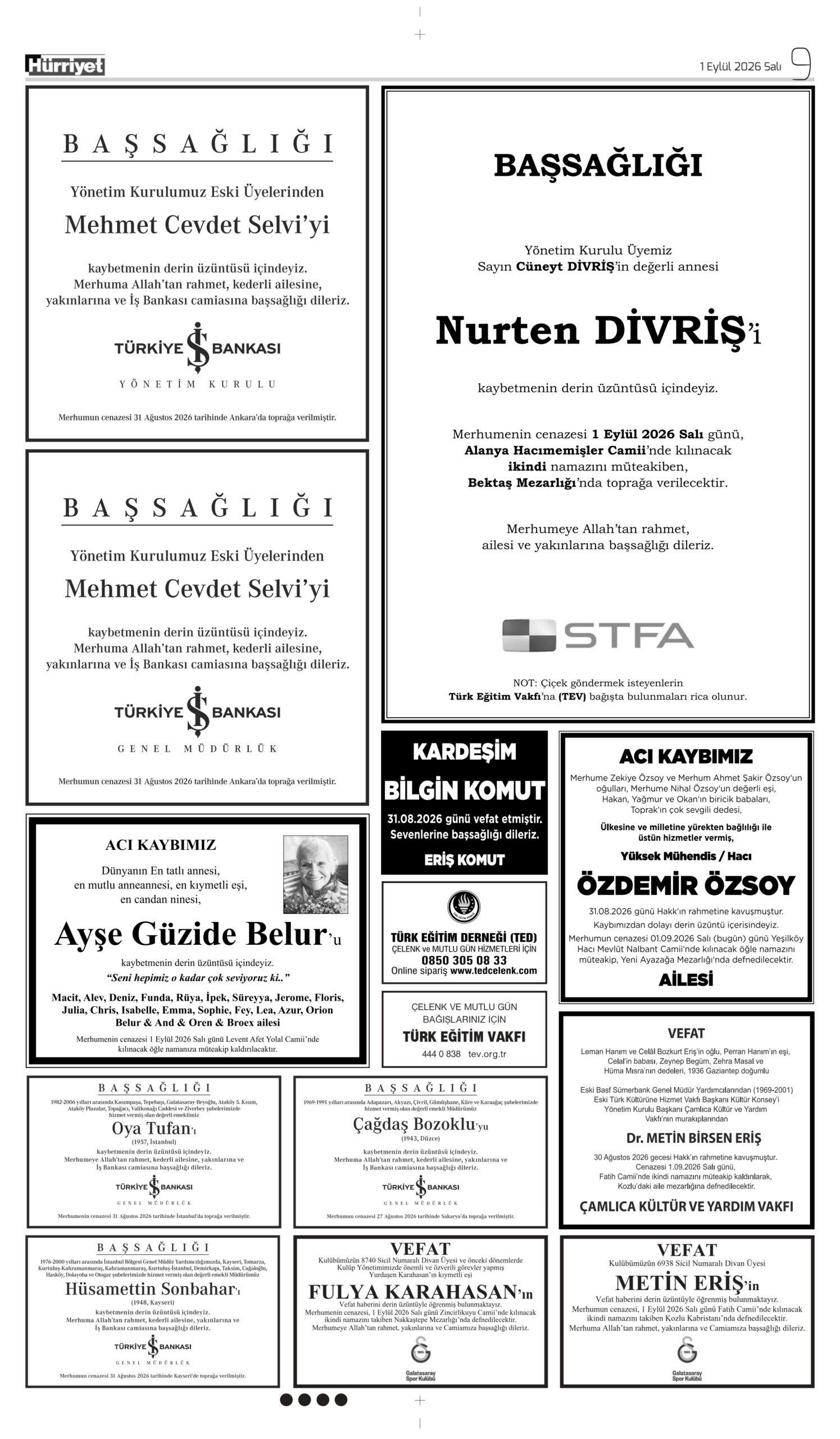 Hürriyet Gazetesi Vefat İlanları